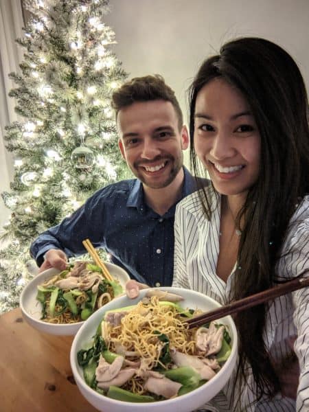 Gab and My eating Crispy Noodles with Chicken and Seafood