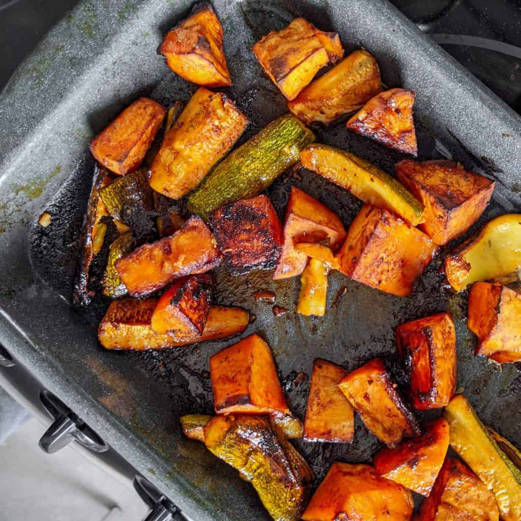 Zucchini and Sweet Potatoes baked in baking sheet