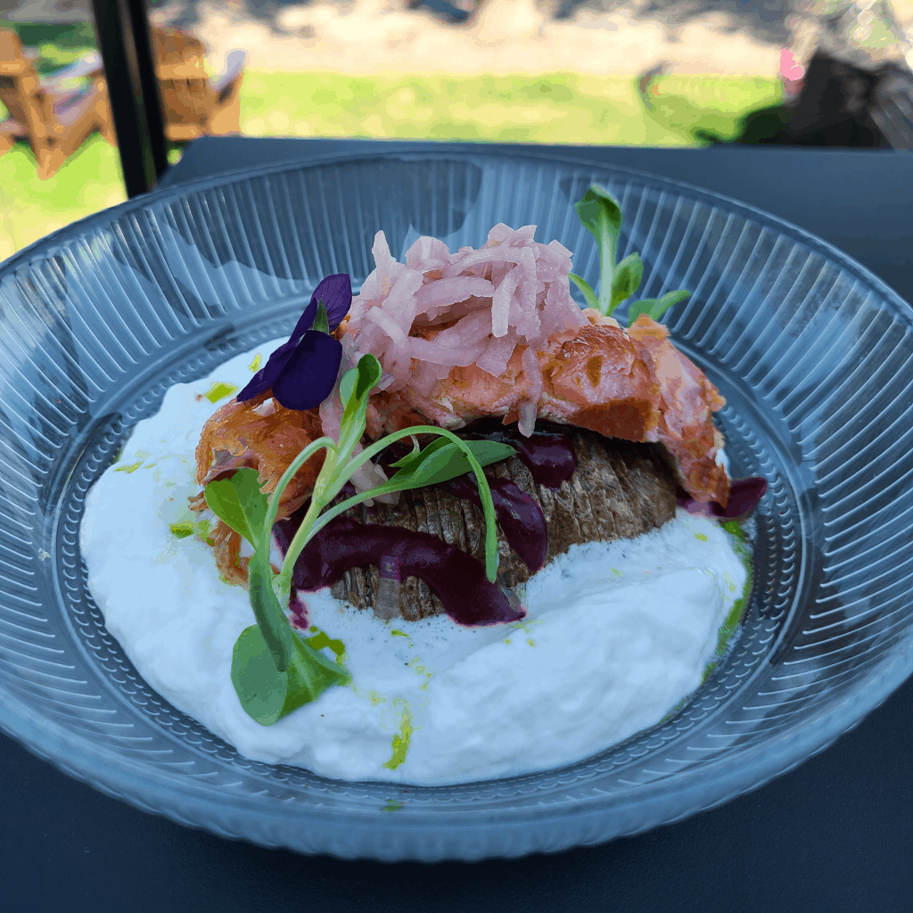 Hasselback Potatoes and Hot Smoked Salmon from Nord Restaurant